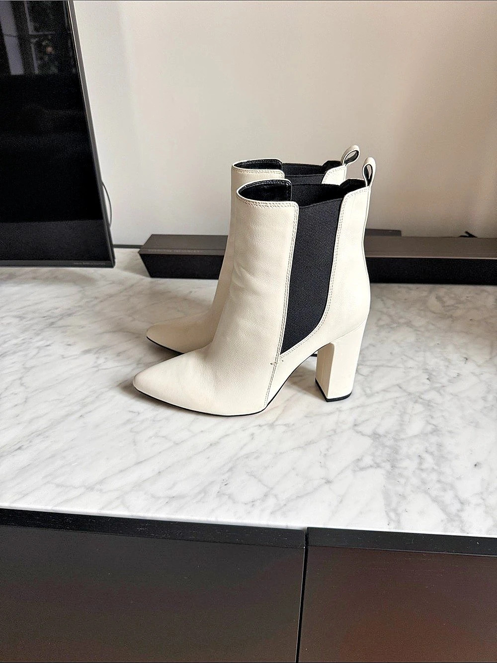 Vince Caputo White & Black Heeled Ankle Boots